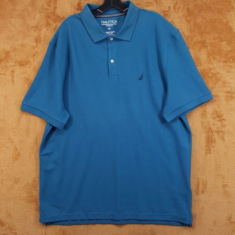 Nautica Polo Shirt Mens XXL Blue Short Sleeve Performance Deck Classic Fit